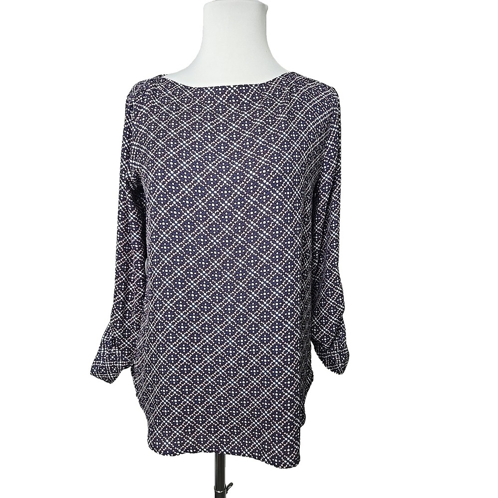LOFT Ann Taylor Geometric Print Chiffon Blouse Long‎ Tab-Sleeve XS